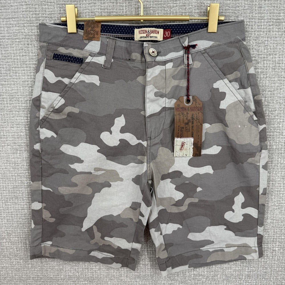Hudson & Barrow Shorts Mens 30 Gray Camo Chino Skater Stretch Pockets Army